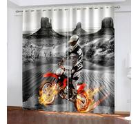 ZZTBQ Moto Cross Rideaux Occultants 2 Pièces pour Chambre d'enfant Moto Tout-Terrain Sports extrêmes Rideau Occultant Opaque à Oeillets 200x160cm pour Chambre d'enfant et Salon