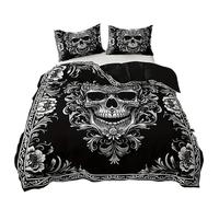 ZZTBQ Tête de Mort Housse de Couette 1 Personne Lit Enfant 140x200 cm 3D Gothique Crâne Enfant Parure de lit 1 Personne 140 x 200 cm Noir Blanc Skull 2 Piece Ensembles de Housses de Couette
