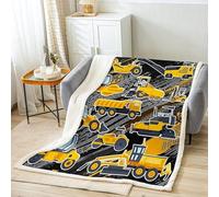 ZZTBQ Voiture de Dessin animé Couverture en Polaire pour Adolescent, Véhicule de Construction Camion Sherpa Couverture Plaid Polaire 1 Personne 130 x 150 cm Pelleteuse Tracteur Jaune Couverture