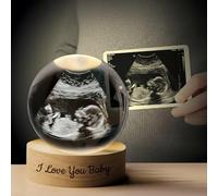 ZZTINGC Boule De Cristal Photo Personnalisée Avec Base Lumineuse LED, Boule De Cristal Photo Pour Échographie, Cadeau Souvenir Personnalisé Pour Futurs Parents(6cm)