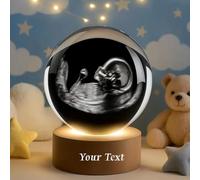ZZTINGC Veilleuse Boule De Cristal Personnalisée, Boule De Cristal Avec Lumière Et Gravure 3D D'une Échographie De Bébé, Cadeau Souvenir Pour Maman Et Papa(6cm)