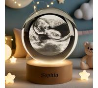 ZZTINGC Veilleuse Boule De Cristal Personnalisée, Veilleuse Boule De Cristal Gravée Avec Photo D'échographie De Bébé, Cadeau Personnalisé Pour Futurs Parents(6cm)
