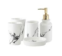 ZZTWER Ensemble d'accessoires de Salle de Bain en céramique 6 pièces, Distributeur de Savon en marbre doré, Porte-Brosse à Dents, gobelet et Plateau Ensemble Salle de Bain(Wit,6pcs)