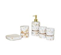 ZZTWER Ensemble d'accessoires de Salle de Bain en céramique 6 pièces, Distributeur de Savon en marbre doré, Porte-Brosse à Dents, gobelet et Plateau Ensemble Salle de Bain(Wit,One Size)