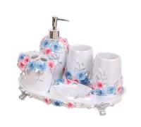 ZZTWER Ensemble de Salle de Bain 5 pièces en résine à Motif Floral: Distributeur de Savon, Porte-Brosse à Dents, 2 gobelets et Porte-Savon for Plan de Travail Ensemble Salle de Bain(Wit)