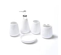 ZZTWER Ensemble de Salle de Bain en céramique 5 pièces, Distributeur de Savon, Porte-Brosse à Dents et Porte-Savon avec 2 gobelets, 6 Options de Couleurs Ensemble Salle de Bain(Wit)