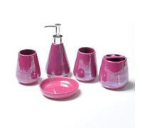 ZZTWER Ensemble de Salle de Bain en céramique 5 pièces, Distributeur de Savon, Porte-Brosse à Dents et Porte-Savon avec 2 gobelets, 6 Options de Couleurs Ensemble Salle de Bain(Lila)