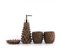 ZZTWER Ensemble de Salle de Bain en résine 4 pièces, 2 gobelets for Bain de Bouche, Porte-Savon et Distributeur de Savon, Ensemble de Toilette Marron Ensemble Salle de Bain