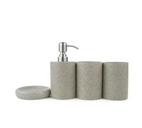 ZZTWER Ensemble de Salle de Bain en résine 4 pièces, Distributeur de Savon, Porte-Savon et 2 gobelets, Style Simple, 6 Options de Couleurs Ensemble Salle de Bain(Grey)