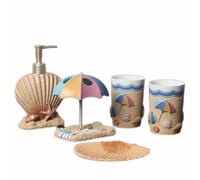 ZZTWER Ensemble de Salle de Bain en résine 5/6 pièces avec Distributeur de Savon, Porte-Brosse à Dents, gobelets et Porte-Savon Ensemble Salle de Bain(Brown,5-Piece)