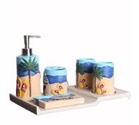 ZZTWER Ensemble de Salle de Bain en résine 5/6 pièces avec Distributeur de Savon, Porte-Brosse à Dents, gobelets et Porte-Savon Ensemble Salle de Bain(Blauw,6-Piece)