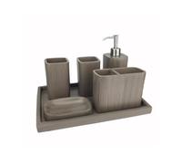 ZZTWER Ensemble de Salle de Bain en résine 5/6 pièces avec Distributeur de Savon, Porte-Brosse à Dents, gobelets et Porte-Savon Ensemble Salle de Bain(Grey,6Pcs)