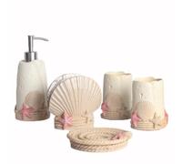 ZZTWER Ensemble de Salle de Bain en résine 5/6 pièces avec Distributeur de Savon, Porte-Brosse à Dents, gobelets et Porte-Savon Ensemble Salle de Bain(Roze,5-Piece)