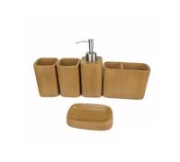 ZZTWER Ensemble de Salle de Bain en résine 5/6 pièces avec Distributeur de Savon, Porte-Brosse à Dents, gobelets et Porte-Savon Ensemble Salle de Bain(Brown,6Pcs)