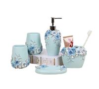 ZZTWER Ensemble de Salle de Bain en résine 5 pièces avec Distributeur de Savon, Porte-Brosse à Dents, 2 gobelets et Porte-Savon Ensemble Salle de Bain