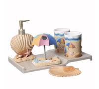 ZZTWER Ensemble de Salle de Bain en résine 5 pièces: Distributeur de Savon, Porte-Brosse à Dents, 2 gobelets for Bain de Bouche et Porte-Savon Ensemble Salle de Bain(Brown,5-Piece)