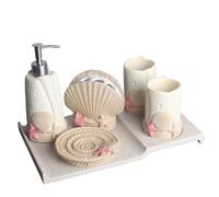 ZZTWER Ensemble de Salle de Bain en résine 5 pièces: Distributeur de Savon, Porte-Brosse à Dents, 2 gobelets for Bain de Bouche et Porte-Savon Ensemble Salle de Bain(Roze,6-Piece)