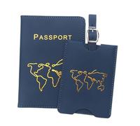 ZZTWER Étui à Passeport, étiquette de Bagage cachée, Ensemble de Passeport en Cuir d'affaires, Carte du Monde, Porte-Billet antimagnétique, Sac Protège-passeports(Donker Blauw)