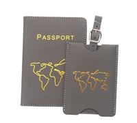 ZZTWER Étui à Passeport, étiquette de Bagage cachée, Ensemble de Passeport en Cuir d'affaires, Carte du Monde, Porte-Billet antimagnétique, Sac Protège-passeports(Grey)