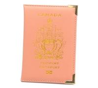 ZZTWER Étui for Passeport Canadien, Pied en cuivre, Coin en métal, Livre de Passeport, Couverture de Passeport de Voyage Mince, Porte-Billets en Cuir, Sac Protège-passeports(Roze)