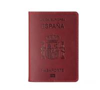 ZZTWER Étui for Passeport Espagnol, Porte-Documents, Portefeuille rétro en Cuir de Vache for Carte d'embarquement, Porte-Cartes, Ensemble de carnets de Passeport Protège-passeports(Rot)
