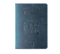 ZZTWER Étui for Passeport Espagnol, Porte-Documents, Portefeuille rétro en Cuir de Vache for Carte d'embarquement, Porte-Cartes, Ensemble de carnets de Passeport Protège-passeports(Donker Blauw)