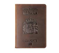 ZZTWER Étui for Passeport Espagnol, Porte-Documents, Portefeuille rétro en Cuir de Vache for Cartes d'embarquement, Porte-Cartes, Ensemble de passeports Protège-passeports(Brown)