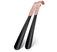 ZZTWER Lot de 2 Chausse-Pied Long 42cm Inox avec Poignée Cuir, Enfile Chaussure sans Se Pencher pour Seniors et Femmes Enceintes, Chausse Pieds Métal pour Bottes, Baskets, Cuir