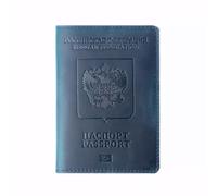 ZZTWER Porte-Passeport Russe, Porte-Documents, Portefeuille rétro en Cuir de Vache, Porte-Cartes d'embarquement, Porte-Cartes, Ensemble de passeports Vintage Protège-passeports(Blauw)