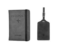 ZZTWER Protège-passeports Ensemble Porte-Passeport et étiquette de Bagage, Porte-Passeport antimagnétique en Cuir PU, Porte-Cartes de Voyage bloquant Les RFID, Accessoire de Voyage, Cadeau(B)