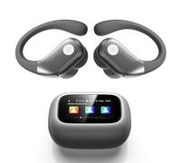 ZZU Écouteurs sans fil, étui à écran intelligent, Bluetooth 5.4, appels | Étui multifonction à écran tactile résistant à la gravité - Étanche IPX7 - Basses profondes - Pour iPhone et Samsung - Gris