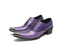 ZZveZZ Chaussures en Cuir À Bout Pointu en Métal Violet for Hommes, Chaussures De Banquet d'affaires, Chaussures Rehaussantes(44 EU)