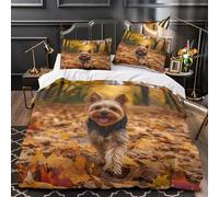 ZZVRMCYLD Adorable Yorkshire Terrier 3D Imprimé Housse de Couette 3 pièces Microfibre Anti-Tache Promenade automnale en forêt Drap de Couette 2 taies résistante Adultes Couples King（220x240cm）