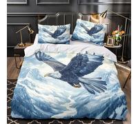 ZZVRMCYLD Aigle planant 3D Imprimé Drap de Couette 3 pièces Microfibre léger scène de Montagne avec Faune Sauvage Housse de Couette 2 taies Respirant déco Chambre ado Single (135x200cm)