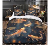 ZZVRMCYLD Bassin à carpes koï 3D Imprimé Drap de Couette 3 pièces Microfibre Anti-Tache scène Aquatique Nocturne Housse de Couette 2 taies éclair caché Filles Enfants Double（200x200cm）