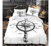 ZZVRMCYLD Boussole Nautique 3D Imprimé Drap de Couette Microfibre Respirant Illustration Maritime Vintage Housse de Couette 2 taies éclair caché Famille invités Super King（260x220cm）