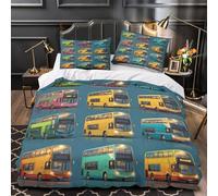 ZZVRMCYLD Bus à impériale 3D Imprimé Housse de Couette 3 pièces Microfibre résistante transports urbains colorés Drap de Couette 2 taies Lavable Machine garçons Enfants Double（200x200cm）