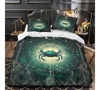 ZZVRMCYLD Cancer 3D Imprimé Drap de Couette 3 pièces Microfibre inaltérable Conception Mystique Astrologique Housse de Couette 2 taies léger déco Chambre Couple Double（200x200cm）