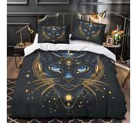 ZZVRMCYLD Chat Mystique 3D Imprimé Housse de Couette 3 pièces Microfibre Anti-Tache Conception Artistique Mystique Drap de Couette 2 taies léger Adolescents Adultes Single（140x200cm）