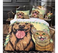 ZZVRMCYLD Chien Heureux 3D Imprimé Housse de Couette 3 pièces Microfibre Entretien Facile Drap de Couette 2 taies éclair caché Famille invités Super King（260x220cm）