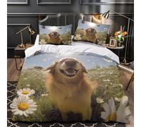 ZZVRMCYLD Chien Heureux Dehors 3D Imprimé Drap de Couette Microfibre Entretien Facile Photographie de Nature Housse de Couette 2 taies éclair caché Famille invités Super King（260x220cm）