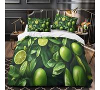 ZZVRMCYLD Citrons Verts 3D Imprimé Housse de Couette Microfibre éclair dissimulé Cuisine Verte Naturelle Drap de Couette 2 taies Anti-Tache déco Chambre Adulte Single（140x200cm）
