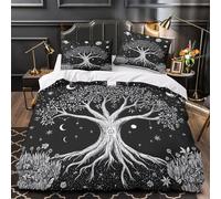 ZZVRMCYLD Conception d'arbre Cosmique 3D Imprimé Housse de Couette 3 pièces Microfibre Anti-Tache Noir Blanc Mystique Drap de Couette 2 taies hypoallergénique Filles Enfants Super King（260x220cm）