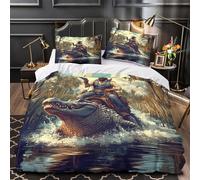 ZZVRMCYLD Cowboy chevauchant Un Alligator 3D Imprimé Housse de Couette Microfibre inaltérable Aventure dans Le Far West Drap de Couette 2 taies Entretien Facile Adultes Couples Single（140x200cm）