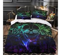 ZZVRMCYLD crâne néon 3D Imprimé Drap de Couette Microfibre éclair caché Bug numérique Housse de Couette 2 taies Lavable Machine Adultes Couples Super King（260x220cm）