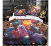 ZZVRMCYLD Cristaux de Pierres précieuses 3D Imprimé Housse de Couette Microfibre léger Fantaisie vibrante Drap de Couette 2 taies hypoallergénique Adultes Famille Double（200x200cm）