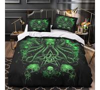ZZVRMCYLD Horreur Verte 3D Imprimé Housse de Couette 3 pièces Microfibre Entretien Facile Design de Dark Fantasy Drap de Couette 2 taies Anti-Tache Adolescents Jeunes Adultes King（220x240cm）