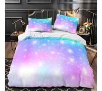 ZZVRMCYLD Licorne Sky 3D Imprimé Drap de Couette Microfibre éclair caché Fond pailleté Fantastique Housse de Couette 2 taies Respirant pour Enfants Adolescents King（220x240cm）