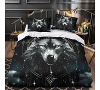 ZZVRMCYLD Loup Mystique 3D Imprimé Housse de Couette Microfibre hypoallergénique Conception de Fantaisie spirituelle Drap de Couette 2 taies Entretien Facile Adultes Famille Double（200x200cm）