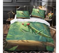 ZZVRMCYLD mante Religieuse Verte 3D Imprimé Drap de Couette Microfibre Anti-Tache créature de la Jungle de Dessin animé Housse de Couette 2 taies Entretien Facile Adultes Famille Single（140x200cm）